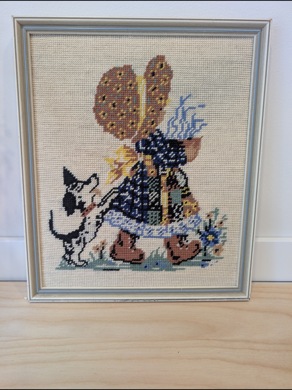 Vintage Framed Cross‑Stitch — Holly Hobbie Inspired Girl & Dog - Picture 7 of 15